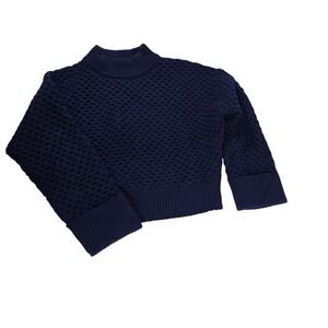 J. Crew Mock Neck Waffle Knit Sweater Navy Blue Size S